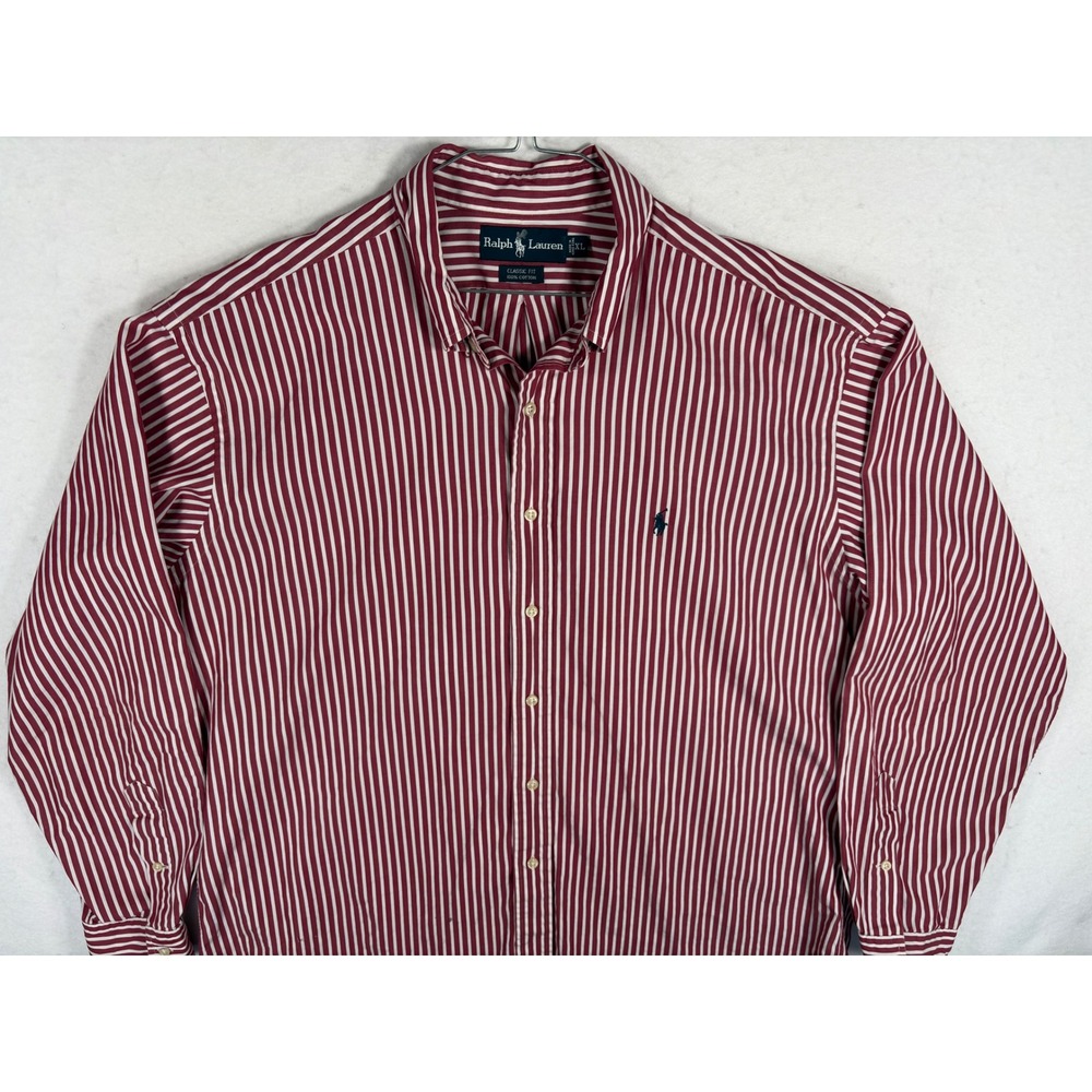 Vintage Ralph Lauren Striped Button Down Shirt XL Red White Classic Fit Cotton - Picture 2 of 13